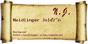 Neidlinger Jolán névjegykártya